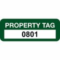 Lustre-Cal Property ID Label PROPERTY TAG Polyester Green 2in x 0.75in  Serialized 0801-0900, 100PK 253744Pe1G0801
